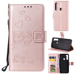 Embossing Owl Couple Flower Leather Wallet Case for Mi Xiaomi Redmi Note 8T - Rose Gold