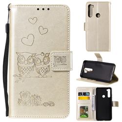 Embossing Owl Couple Flower Leather Wallet Case for Mi Xiaomi Redmi Note 8T - Golden