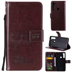 Embossing Owl Couple Flower Leather Wallet Case for Mi Xiaomi Redmi Note 8T - Brown