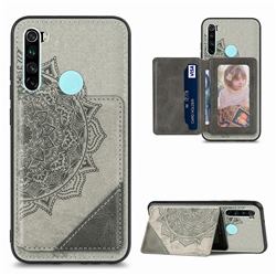 Mandala Flower Cloth Multifunction Stand Card Leather Phone Case for Mi Xiaomi Redmi Note 8T - Gray