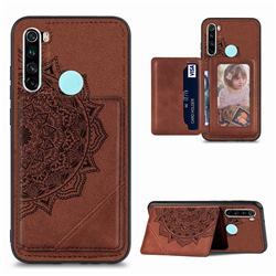 Mandala Flower Cloth Multifunction Stand Card Leather Phone Case for Mi Xiaomi Redmi Note 8T - Brown