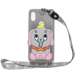 Gray Elephant Neck Lanyard Zipper Wallet Silicone Case for Mi Xiaomi Redmi S2 (Redmi Y2)