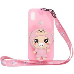 Pink Pig Neck Lanyard Zipper Wallet Silicone Case for Mi Xiaomi Redmi S2 (Redmi Y2)