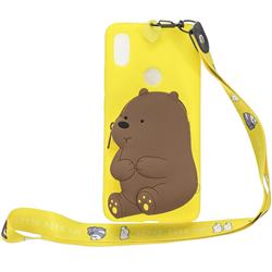 Yellow Bear Neck Lanyard Zipper Wallet Silicone Case for Mi Xiaomi Redmi S2 (Redmi Y2)