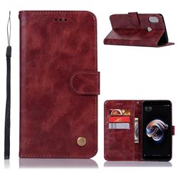 Luxury Retro Leather Wallet Case for Mi Xiaomi Redmi S2 (Redmi Y2) - Wine Red