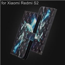 Snow Wolf 3D Painted Leather Wallet Case for Mi Xiaomi Redmi S2 (Redmi Y2)