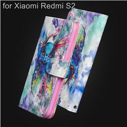 Watercolor Owl 3D Painted Leather Wallet Case for Mi Xiaomi Redmi S2 (Redmi Y2)