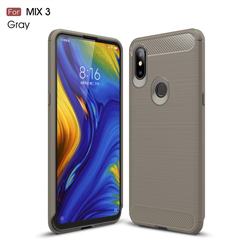 Luxury Carbon Fiber Brushed Wire Drawing Silicone TPU Back Cover for Xiaomi Mi Mix 3 - Gray