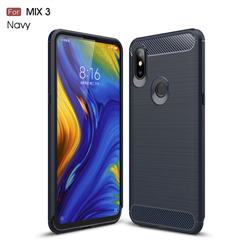 Luxury Carbon Fiber Brushed Wire Drawing Silicone TPU Back Cover for Xiaomi Mi Mix 3 - Navy