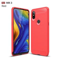 Luxury Carbon Fiber Brushed Wire Drawing Silicone TPU Back Cover for Xiaomi Mi Mix 3 - Red