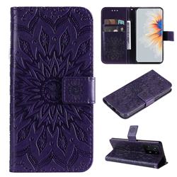 Embossing Sunflower Leather Wallet Case for Xiaomi Mi Mix 4 - Purple