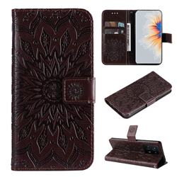 Embossing Sunflower Leather Wallet Case for Xiaomi Mi Mix 4 - Brown