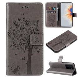 Embossing Butterfly Tree Leather Wallet Case for Xiaomi Mi Mix 4 - Grey