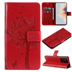 Embossing Butterfly Tree Leather Wallet Case for Xiaomi Mi Mix 4 - Red