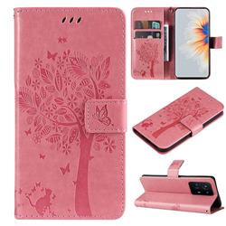 Embossing Butterfly Tree Leather Wallet Case for Xiaomi Mi Mix 4 - Pink