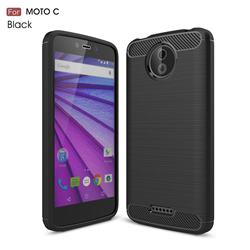 Luxury Carbon Fiber Brushed Wire Drawing Silicone TPU Back Cover for Motorola Moto C - Black