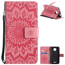 Embossing Sunflower Leather Wallet Case for Motorola Moto C - Pink