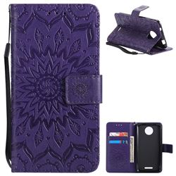 Embossing Sunflower Leather Wallet Case for Motorola Moto C - Purple