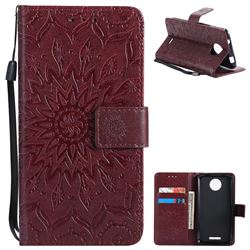 Embossing Sunflower Leather Wallet Case for Motorola Moto C - Brown