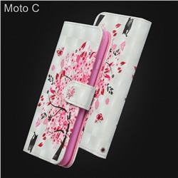 Tree and Cat 3D Painted Leather Wallet Case for Motorola Moto C