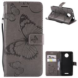 Embossing 3D Butterfly Leather Wallet Case for Motorola Moto C - Gray
