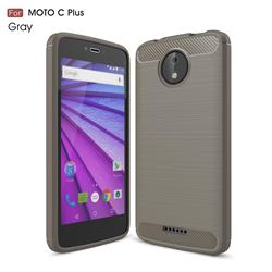 Luxury Carbon Fiber Brushed Wire Drawing Silicone TPU Back Cover for Motorola Moto C Plus - Gray