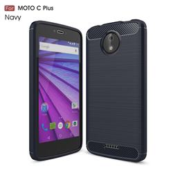 Luxury Carbon Fiber Brushed Wire Drawing Silicone TPU Back Cover for Motorola Moto C Plus - Navy