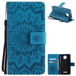 Embossing Sunflower Leather Wallet Case for Motorola Moto C Plus - Blue