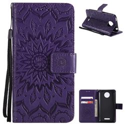 Embossing Sunflower Leather Wallet Case for Motorola Moto C Plus - Purple
