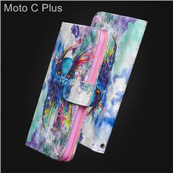 Watercolor Owl 3D Painted Leather Wallet Case for Motorola Moto C Plus