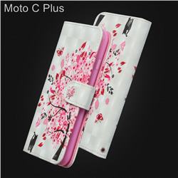 Tree and Cat 3D Painted Leather Wallet Case for Motorola Moto C Plus