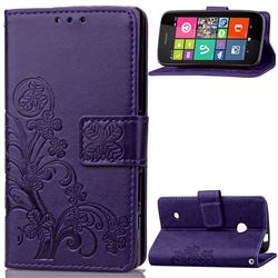 Embossing Imprint Four-Leaf Clover Leather Wallet Case for Nokia Lumia 530 - Purple