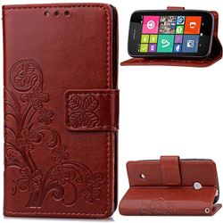 Embossing Imprint Four-Leaf Clover Leather Wallet Case for Nokia Lumia 530 - Brown