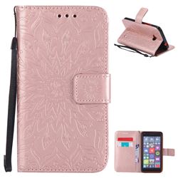 Embossing Sunflower Leather Wallet Case for Nokia Lumia 640 N640 - Rose Gold