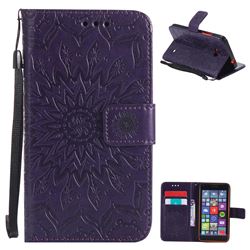 Embossing Sunflower Leather Wallet Case for Nokia Lumia 640 N640 - Purple