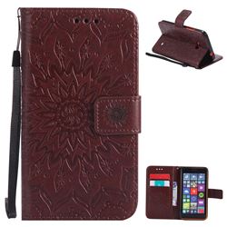 Embossing Sunflower Leather Wallet Case for Nokia Lumia 640 N640 - Brown