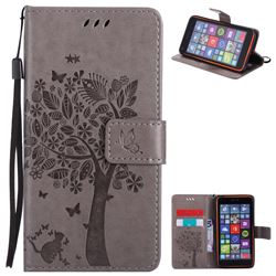Embossing Butterfly Tree Leather Wallet Case for Nokia Lumia 640 N640 - Grey