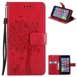 Embossing Butterfly Tree Leather Wallet Case for Nokia Lumia 640 N640 - Red