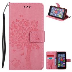 Embossing Butterfly Tree Leather Wallet Case for Nokia Lumia 640 N640 - Pink