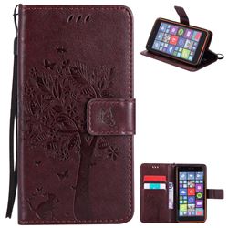Embossing Butterfly Tree Leather Wallet Case for Nokia Lumia 640 N640 - Coffee