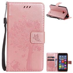 Embossing Butterfly Tree Leather Wallet Case for Nokia Lumia 640 N640 - Rose Pink