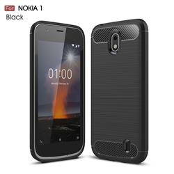 Luxury Carbon Fiber Brushed Wire Drawing Silicone TPU Back Cover for Nokia 1 - Black