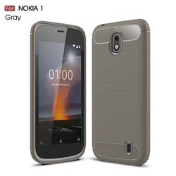 Luxury Carbon Fiber Brushed Wire Drawing Silicone TPU Back Cover for Nokia 1 - Gray