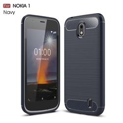 Luxury Carbon Fiber Brushed Wire Drawing Silicone TPU Back Cover for Nokia 1 - Navy