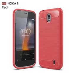 Luxury Carbon Fiber Brushed Wire Drawing Silicone TPU Back Cover for Nokia 1 - Red