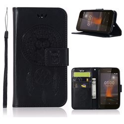 Intricate Embossing Owl Campanula Leather Wallet Case for Nokia 1 - Black