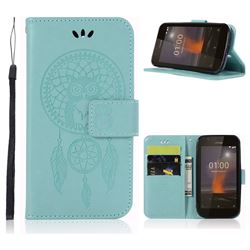 Intricate Embossing Owl Campanula Leather Wallet Case for Nokia 1 - Green