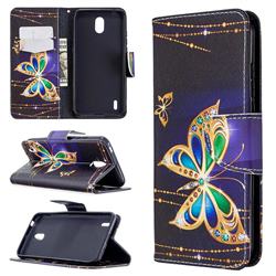 Golden Shining Butterfly Leather Wallet Case for Nokia 1.3