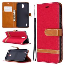 Jeans Cowboy Denim Leather Wallet Case for Nokia 1.3 - Red