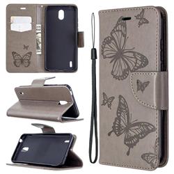 Embossing Double Butterfly Leather Wallet Case for Nokia 1.3 - Gray